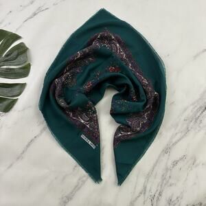 Norma Dori Womens Vintage 90s Square Scarf Teal Green Purple Floral Paisley Rose